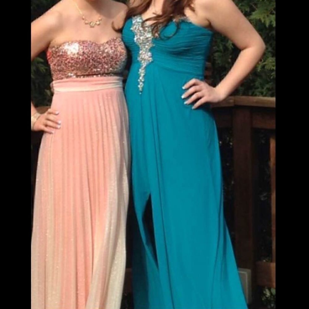 Beaded turquoise prom dress  